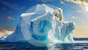 Desperate Polar Bear on an Iceberg Drifting in the Sea - Generative Ai