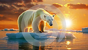 Desperate Polar Bear on an Iceberg Drifting in the Sea - Generative Ai