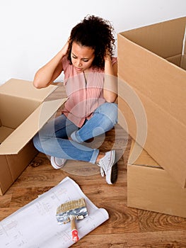 Desperate and tired woman during relocation