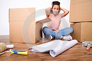 Desperate and tired woman during relocation