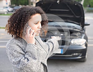 Desperate woman calling emergency help smartphone