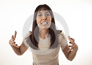 Desperate young attractive woman with angry face looking furious. Human expressions and emotions