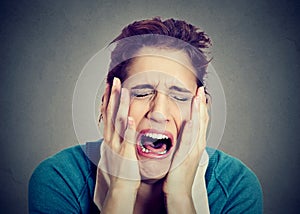 Desperate young woman crying