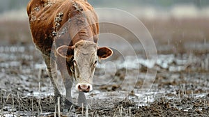 Despite the harsh conditions a determined cow trudges through the dry cracked earth in search of any ss of nourishment