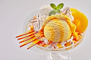Dessert with artisanal mango Italian ice cream