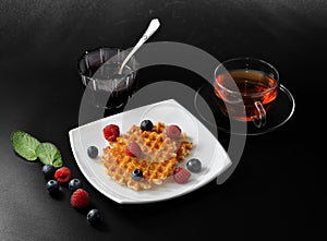 Dessert - Belgian waffles with fresh berries