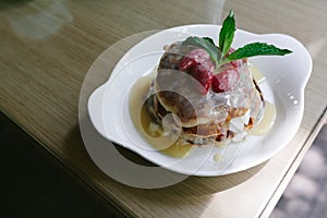 Dessert with berries on the table.