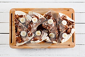 Dessert or breakfast pizza with nutella