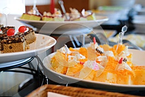 dessert buffet catering in restaurant hotel. eating dining in ba