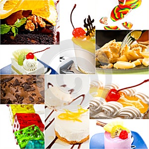 Dessert cake and sweets collection collage