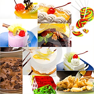 Dessert cake and sweets collection collage