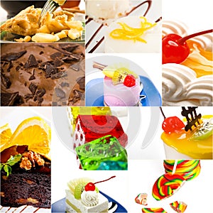 Dessert cake and sweets collection collage