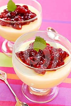 Dessert with cherry confiture