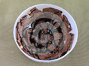 Dessert chocolate fudge with choco sauce