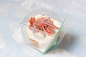 Dessert with chocolate shavings