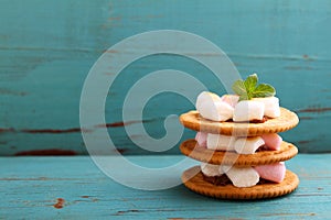 Dessert from cookies, chocolate and marshmallow