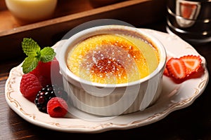 Dessert CrÃ¨me Brulee with berries photo