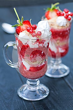 Dessert with cream and strawberries