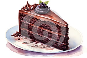 Dessert delicious food piece cake slice brown chocolate cream white background sweet plate