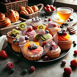 Dessert delight: Cupcakes with cream and berries