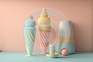 Dessert display pastel pink blue ice cream cones