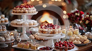 Dessert-filled Table by Fireplace