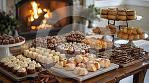 Dessert-filled Table by Fireplace