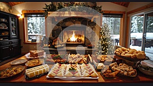 Dessert-filled Table by Fireplace