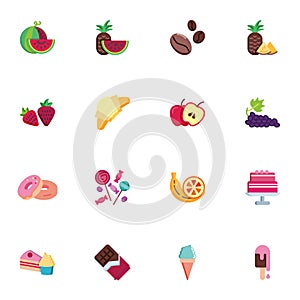 Dessert food collection, flat icons set