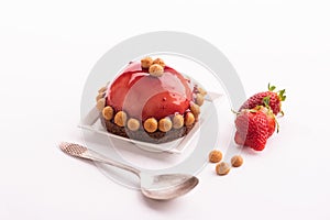 Dessert with fresh strawberries on white background