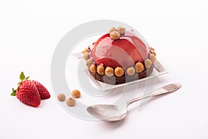 Dessert with fresh strawberries on white background