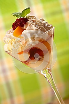 Dessert with fruits and whipped cream