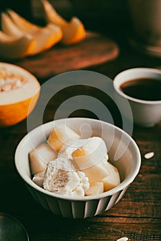 Dessert of Ice Cream with Honeydew Melon