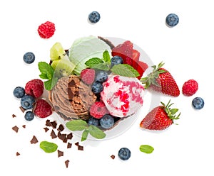 Dessert of ice cream vith mix berries, top view
