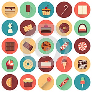 Dessert icon set. Collection of tasty sweets