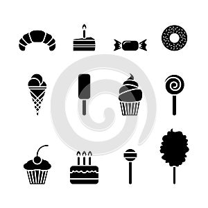 Dessert icon set. Isolated sweet food flat symbol. Vector sign illustration on white.