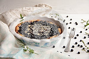 Blueberry pie with fresh berries and condensed milk photo