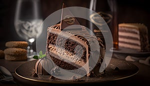 dessert, luxury restaurant, gourmet dessert, sweets, cake, slice of cake, chocolate cake, biscuit cake, coffee shop, generative ai