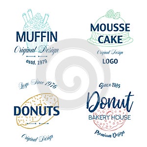 Dessert Menu Logo template with Doodle Sweet Food.