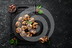 Dessert. Mini eclairs with chocolate. Baking.