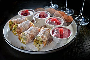 Dessert Platter cannolo siciliano chocolate mousse tiramisu