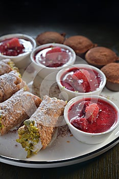 Dessert Platter cannolo siciliano chocolate mousse tiramisu