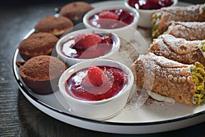 Dessert Platter cannolo siciliano chocolate mousse tiramisu