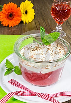 Dessert with strawberries and cream