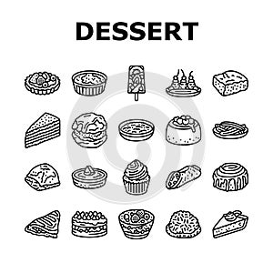 dessert sweet food cake candy icons set vector
