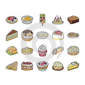 dessert sweet food cake candy icons set vector