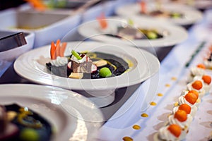 Dessert Sweets on banquet table. Rows of tasty looking desserts in beautiful arrangements hotel, Egypt