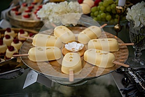 Dessert table for a party Candy bar. Rich thematic wedding candy bar, high variety of sweets