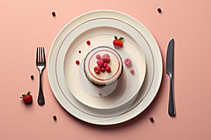 Dessert time with colorful handmade strawberry cake by Generative AI