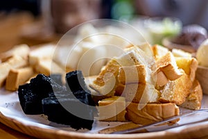 Dessert time with custard Toast, Chocolate Toast, Butter Toast with caramel, Butter Toast